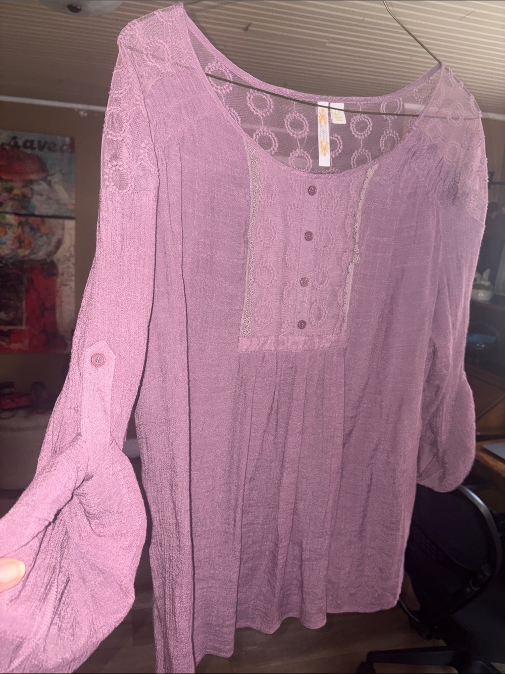 Adiva Lace Yoke Button-Front Tunic - Mauve